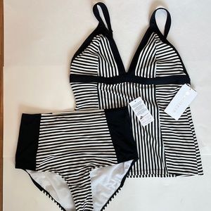 Athleta 2 piece tankini, New with Tags, both size Large, black & white stripes.